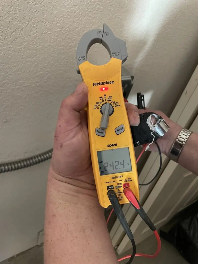 Voltage testing with clamp meter during Generator Installation in Rio del Mar